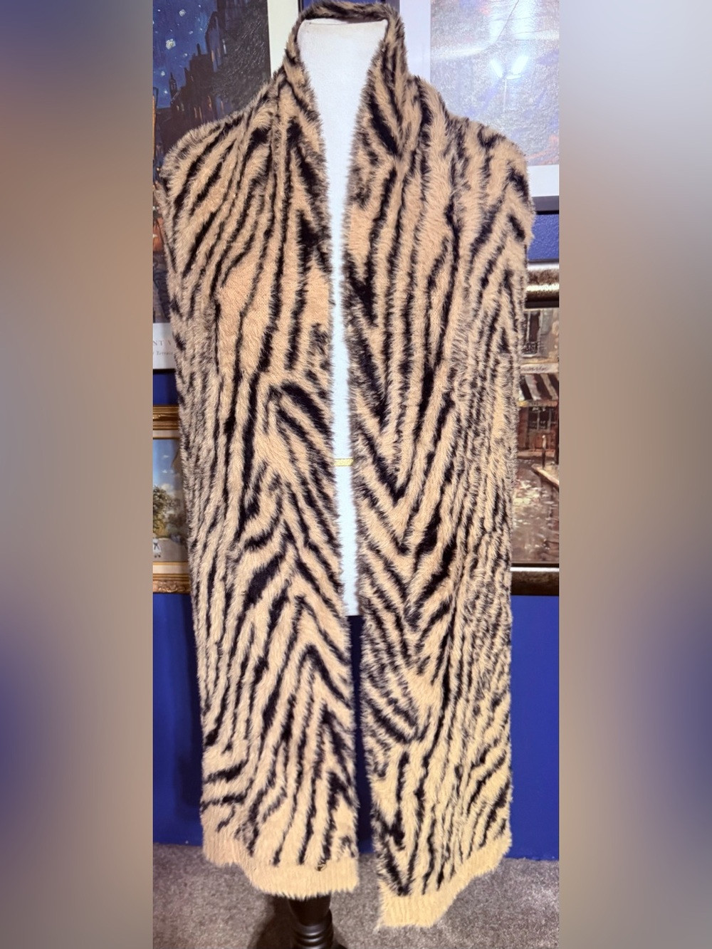 Express Beige and Black Zebra Faux-Fur Scarf